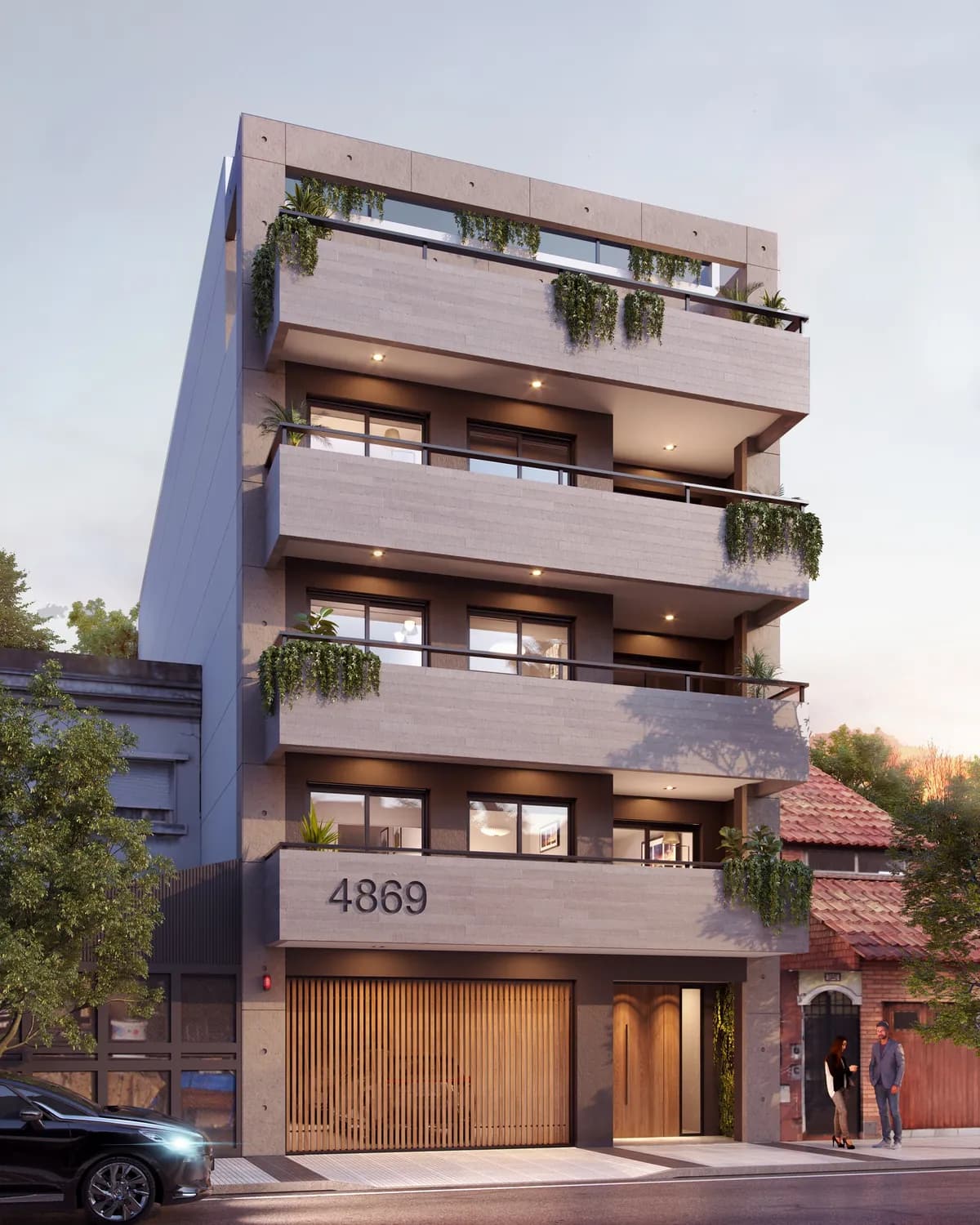 Render de la fachada de Sanabria 4869, edificio administrado por el estudio en CABA